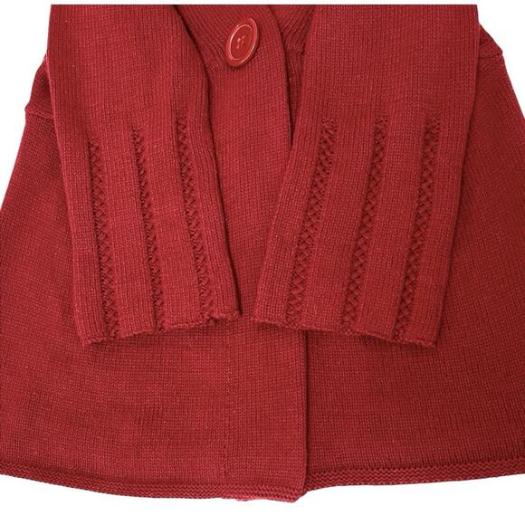 Emma James Red Cardigan Sweater Size Large One Button Front Snap Pleated Sleeves - Picture 4 of 8